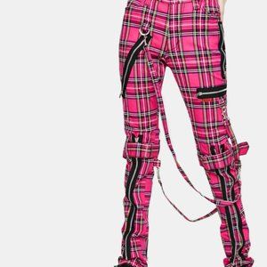 NWT Tripp NYC Neon Pink Black Plaid Bondage Pants